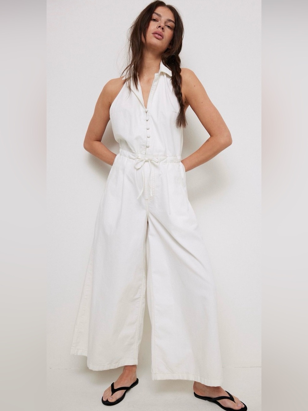We the Free White Halter Wide-Leg Dion Jumpsuit